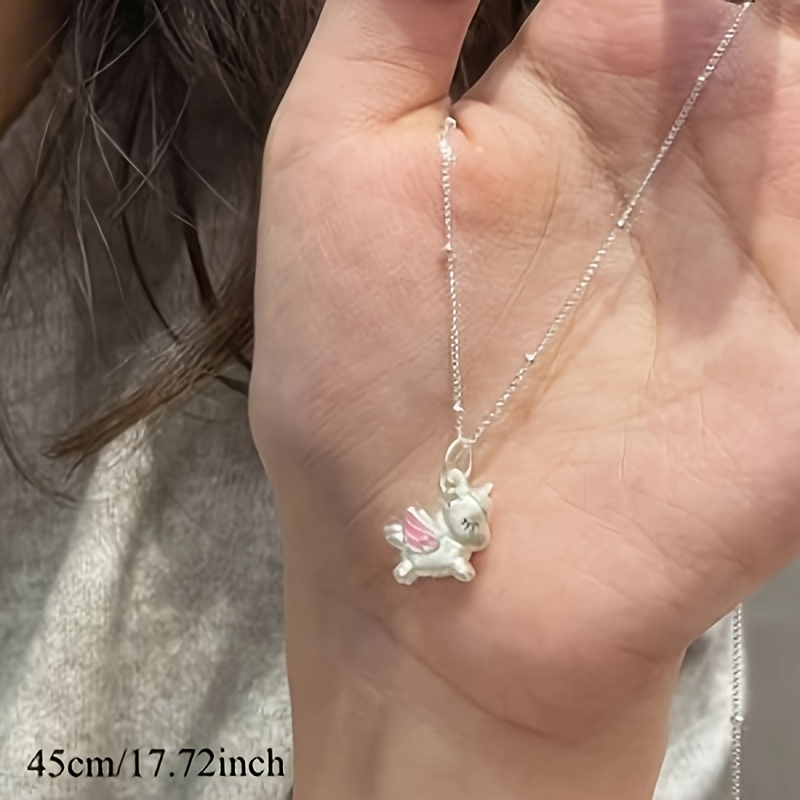 Women's K Plated Unicorn Pendant Necklace with Collarbone Chain